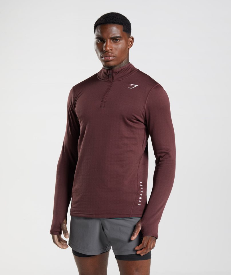 Men\'s Gymshark Sport 1/4 Zip Sweatshirts Burgundy | NZ 7GVUWJ